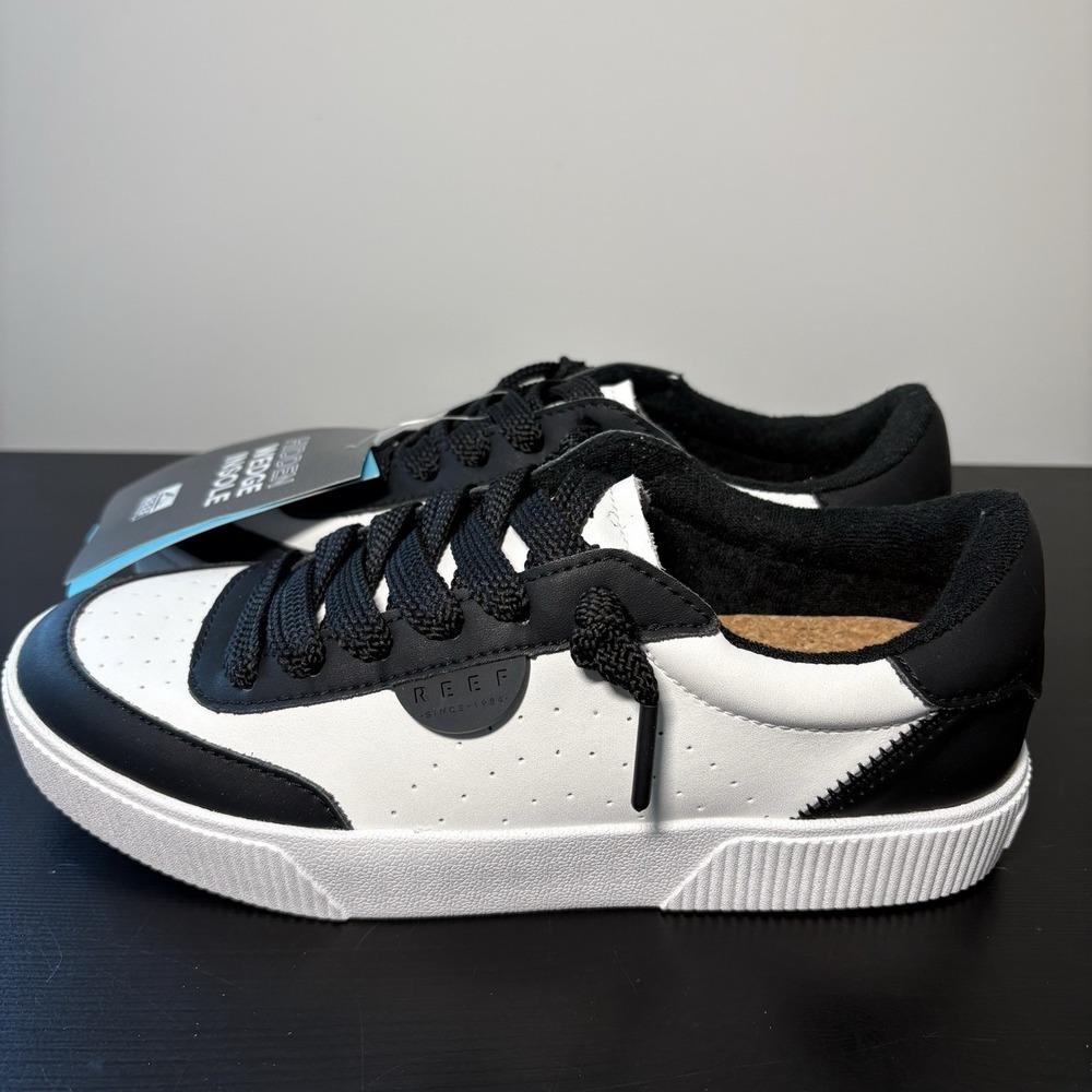 Reef Lay Day Seas Sneaker Women's Black & White Hidden Wedge Insole
